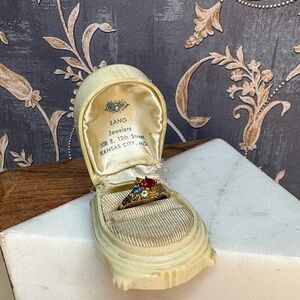 Vintage Multicolor Rhinestone Leaf Goldtone Cocktail Ring Size 6.5 Lot D12